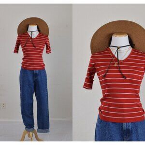 Vintage 90s Striped Stretch‎ Polyester Blouse